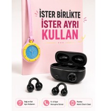Kablosuz Kulaklık ve Pembe Askılı Çanta Charm Analog Saat Kampanya Seti