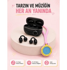 Şarj Kutulu Kablosuz Kulaklık ve Pembe Çanta Charm Saat İkili Fırsat Paketi