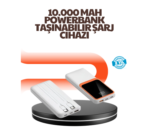 Taşınabilir 10000 mAh Powerbank Dijital Göstergeli, Type-C ve USB Çıkışlı