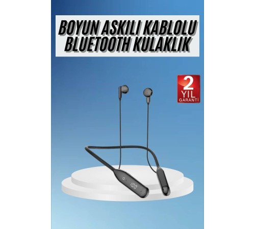 100 Saat Kablolu Boyun Askılı Dijital Göstergeli Bluetooth Kulaklığı