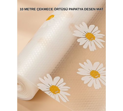10 Metre Papatya Desenli Kaymaz Dolap ve Çekmece İçi Mat