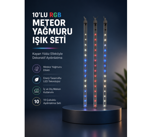 Dekoratif RGB LED Işık Çubuğu Seti 10 Adet Çubuk Kayan Yıldız Efektli