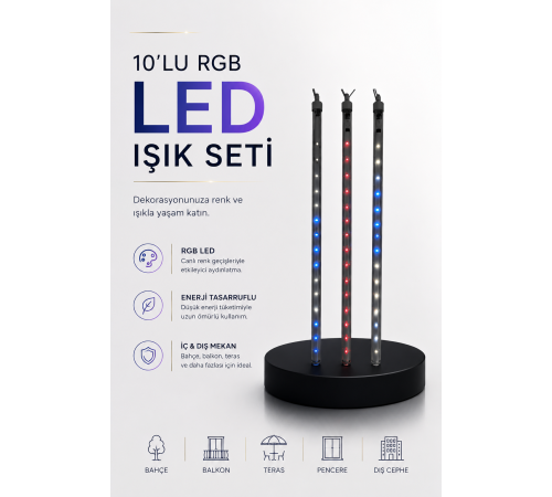 Dekoratif Ortam Aydınlatması RGB LED 10’lu Çubuk Seti