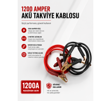 1200 Amper Akü Takviye Kablosu 2 Metre Bakır Uçlu
