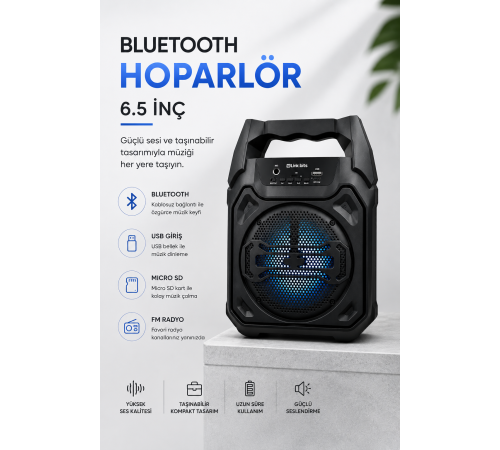 Mikrofonlu Bluetooth Ses Sistemli USB, Micro SD, FM ve Uzun Pil Ömrü