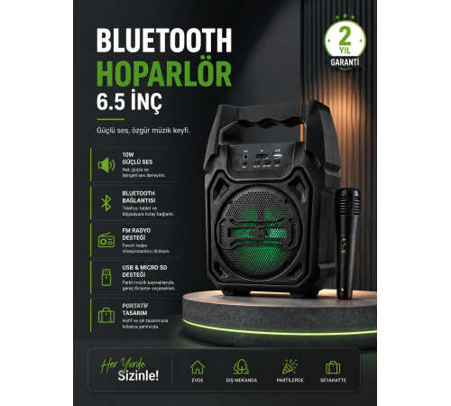 10W Güçlü Ses Performanslı Bluetooth Karaoke Hoparlörü