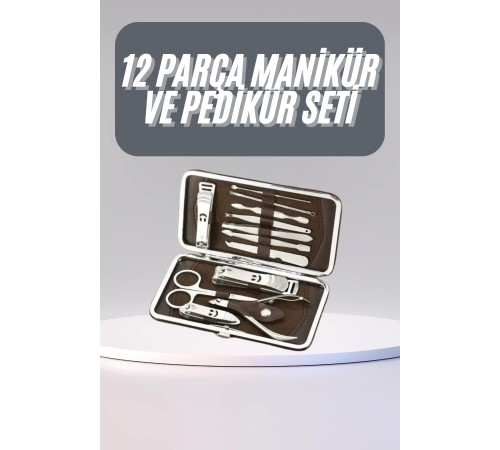 12 Parça Manikür Pedikür Seti Tırnak Bakımı Nasır Temizleme El Ayak Bakımı
