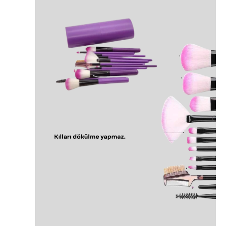 12'li Makyaj Fırça Seti Yumuşak Kıllı Profesyonel Kullanıma Uygun