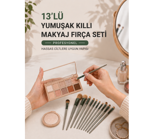 13’lü Yumuşak Kıllı Makyaj Fırça Seti Profesyonel Hassas Ciltlere Uygun Yapısı