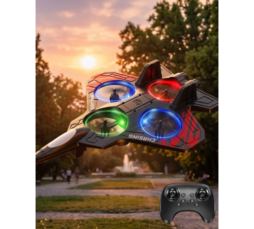 LED Işıklı Uzaktan Kumandalı Drone Fighter Jet Tasarımlı 360 Derece Dönebilen Oyuncak Uçak