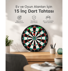 15 İnç Büyük Boy Dart Tahtası Ev Oyun Seti 4 Adet Metal Uç Oklu