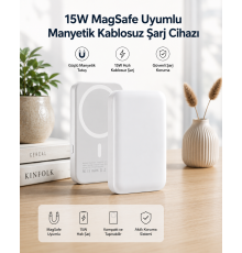 15W MagSafe Uyumlu Manyetik Kablosuz Powerbank 5000 mAh