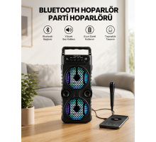 LED Işıklı Kablosuz Bluetooth Hoparlör Yüksek Ses Güçlü Bas Performansı Taşınabilir Şarjlı