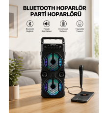 LED Işıklı Kablosuz Bluetooth Hoparlör Yüksek Ses Güçlü Bas Performansı Taşınabilir Şarjlı