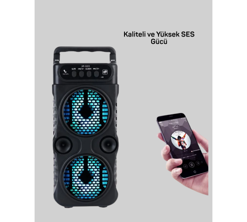 LED Işıklı Kablosuz Bluetooth Hoparlör Yüksek Ses Güçlü Bas Performansı Taşınabilir Şarjlı