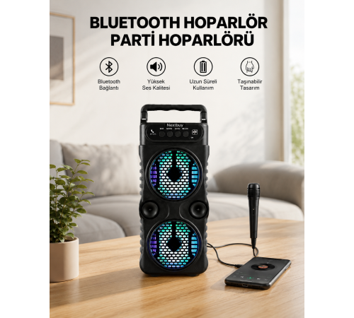LED Işıklı Kablosuz Bluetooth Hoparlör Yüksek Ses Güçlü Bas Performansı Taşınabilir Şarjlı