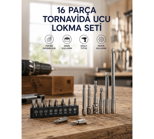 16 Parça Bits, Adaptör Ve Tornavida Ucu Seti