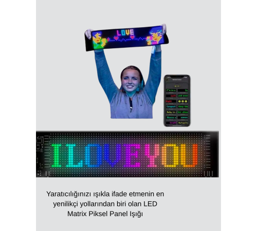 LED Matrix Piksel Panel Işığı USB Uygulama Kontrollü Kaydırmalı Yazı Ekranı