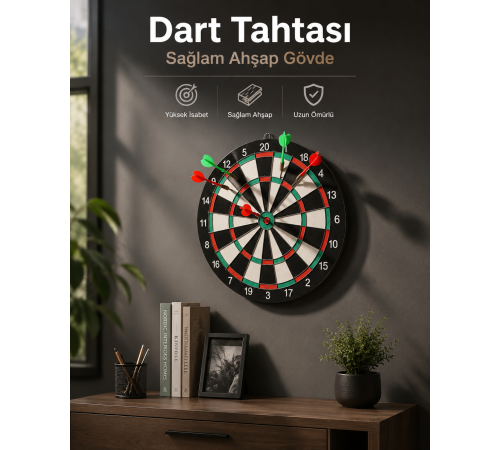 Duvara Monte Sağlam Ahşap Gövdeli Dart Tahtası Ev ve Oyun Alanları İçin 17 İnç