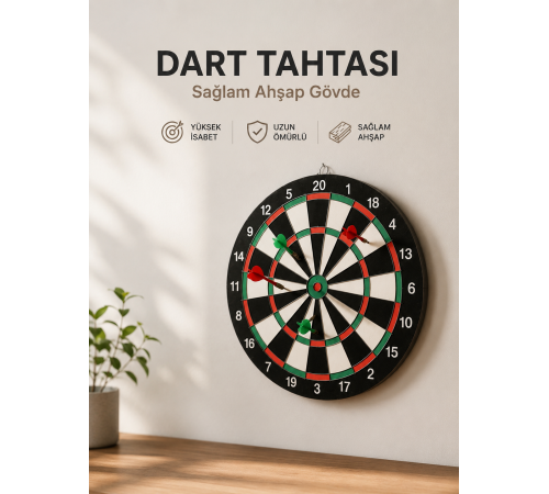 Evde, Ofiste ve Oyun Alanlarında Kullanıma Uygun Sağlam Ahşap Gövdeli Dart Tahtası