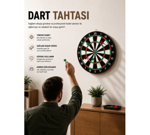 17 İnç Dart Tahtası Sağlam Ahşap Gövde ve Uzun Ömürlü Kullanım