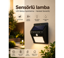 Sensörlü, Güneş Enerjili LED Duvar Lambası Bahçe ve Balkon Aydınlatma
