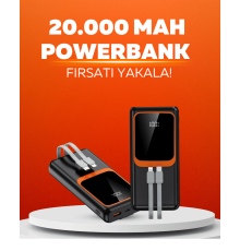 20.000 mAh Powerbank – 22.5W Hızlı Şarj, Çok Kablolu, Dijital Göstergeli