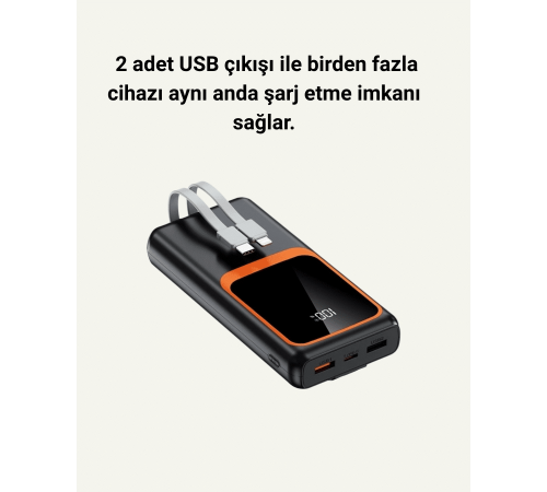 20000 mAh Taşınabilir Powerbank | Çok Kablolu, Hızlı Şarj Destekli (22.5W)