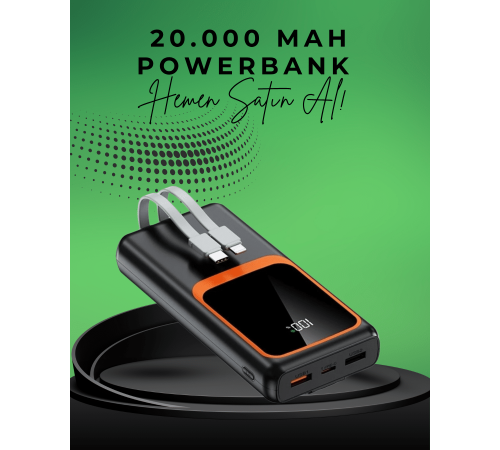 20000 mAh Taşınabilir Powerbank | Çok Kablolu, Hızlı Şarj Destekli (22.5W)