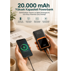 20.000 mAh Taşınabilir Şarj Cihazı Dijital Göstergeli Kablolu Powerbank
