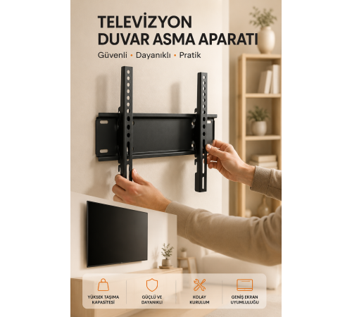 Yüksek Taşıma Kapasiteliniversal TV Duvar Askı Aparatı 32-42 İnç Güvenli Sabitleme Sistemi