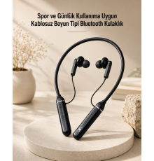 Kablosuz Boyun Tipi Bluetooth Kulaklık Mikrofonlu Spor ve Günlük Kullanıma Uygun