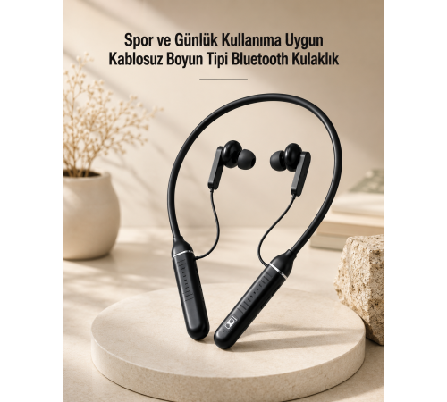 Kablosuz Boyun Tipi Bluetooth Kulaklık Mikrofonlu Spor ve Günlük Kullanıma Uygun