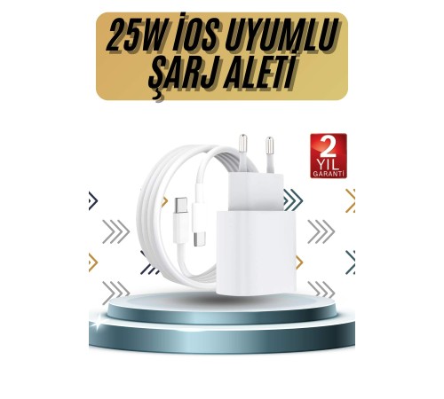 15/Pro/Pro Max 20W İOS Uyumlu Hızlı Şarj Aleti Adaptörlü Beyaz