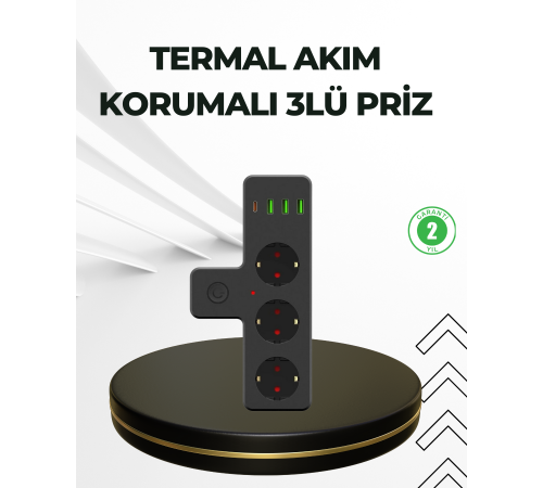 7 Portlu Çoklu Priz USB ve Type-C Girişli Akıllı Güç Ünitesi