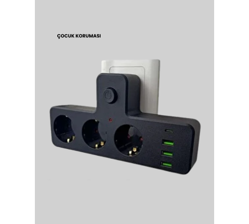 USB ve Type-C Portlu Anahtarlı Çoklu Priz Güç Ünitesi