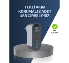 Çocuk Korumalı Termal Priz – 3'lü USB Şarj ve Akım Koruması