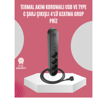 Led Anahtarlı Akım Korumalı Çoklu Priz 4 Priz 3 USB Girişli