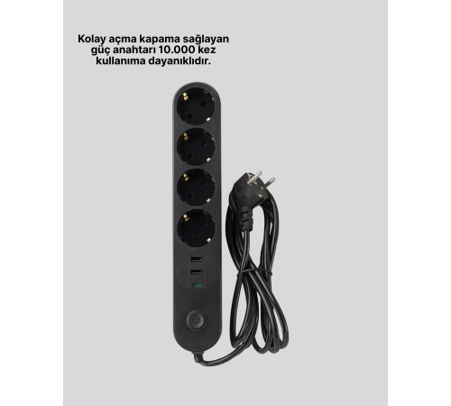 Akıllı Akım Dengelemeli 4’lü Çoklu Priz Type-C ve USB Çıkışlı