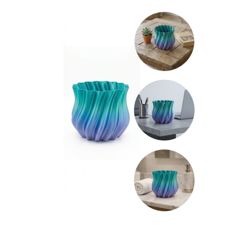 3D Kıvrımlı Mavi Vazo Modern Dekoratif Şık Ev Aksesuarı