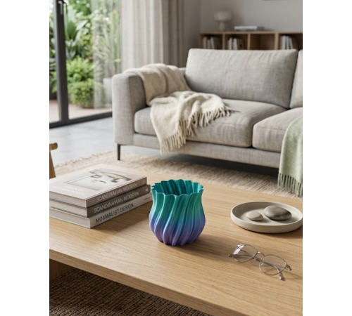 3D Kıvrımlı Mavi Vazo Modern Dekoratif Şık Ev Aksesuarı