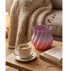 3D Kıvrımlı Pembe Lila Vazo Modern Dekoratif Şık Ev Aksesuarı