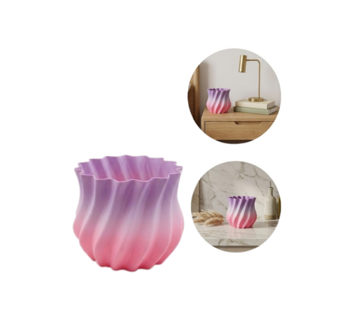 3D Kıvrımlı Pembe Lila Vazo Modern Dekoratif Şık Ev Aksesuarı