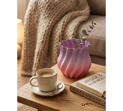 3D Kıvrımlı Pembe Lila Vazo Modern Dekoratif Şık Ev Aksesuarı