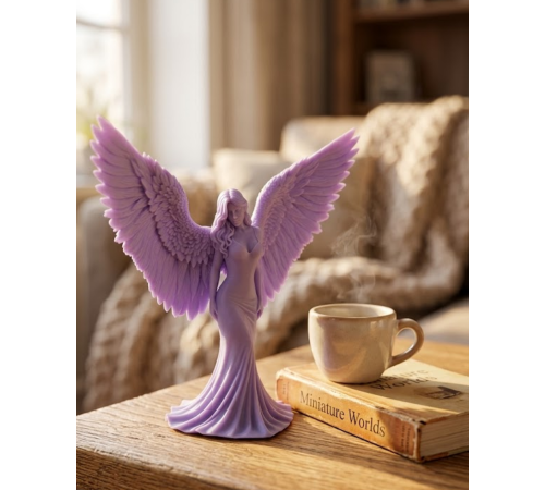 Lila Melek Biblo 3D Dekoratif Angel Figür Ev Aksesuarı