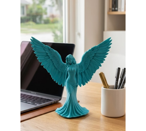 Turkuaz Melek Biblo 3D Dekoratif Angel Figür Küçük Boy Ev Aksesuarı