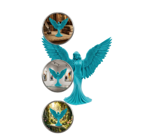 Turkuaz Melek Biblo 3D Dekoratif Angel Figür Küçük Boy Ev Aksesuarı