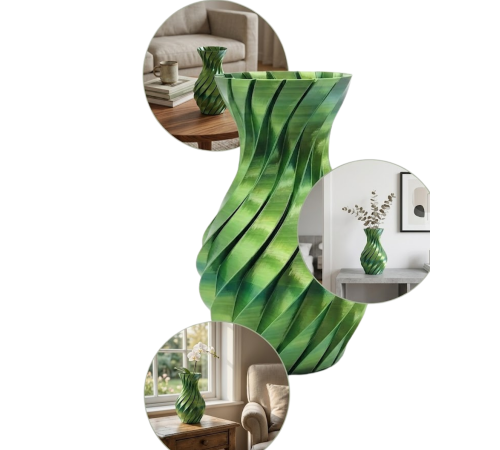 Yeşil Spiral 3D Baskı Vazo Estetik Modern Ev Ofis Dekoru