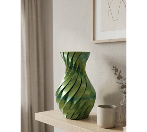 Yeşil Spiral 3D Baskı Vazo Estetik Modern Ev Ofis Dekoru