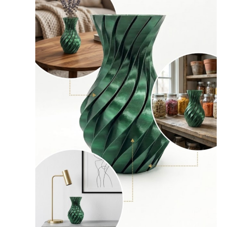 Parlak Yeşil Spiral 3D Baskı Vazo Şık Modern Dekoratif Obje